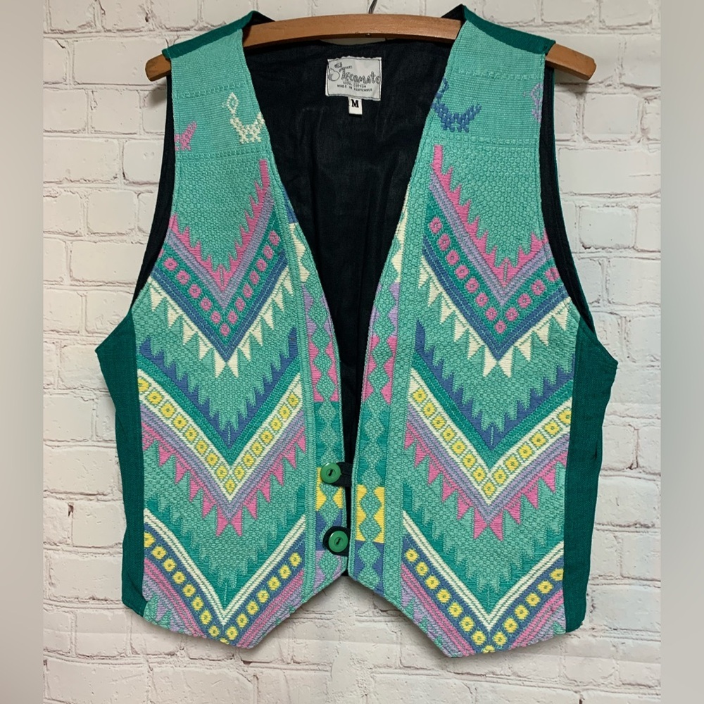 Vtg Tecomate Colorful Embroidered Geometric Pattern Vest Size M​